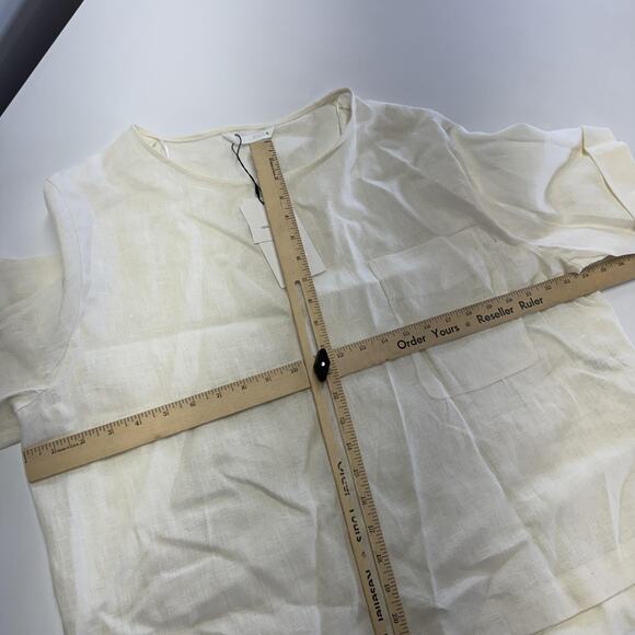 Zara Shirt Womens Large White 100% Linen Short Sleeve Boxy Pocket Crewneck Top - Picture 6 of 7